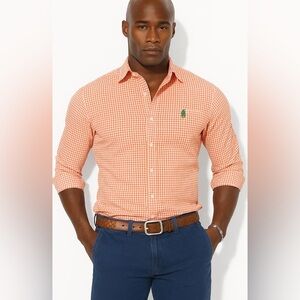 Ralph Lauren Polo orange white green gingham Men’s Button-Down Shirt – Large –
